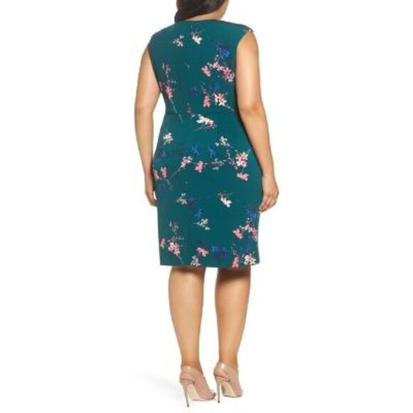 Eliza J Womens Green Floral Cap Sleeve Knit Sheath Dress Plus Sz 24W New - Picture 2 of 11